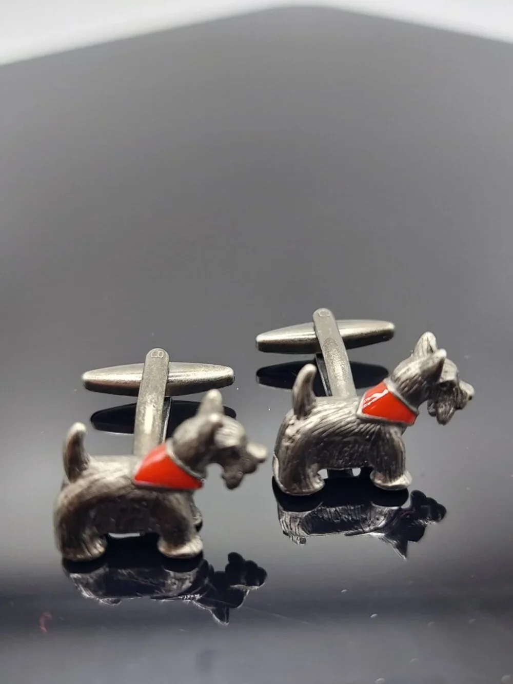 Scottish Dog Terrier Cufflinks Red Collar Links Father's Day Gift Vintage